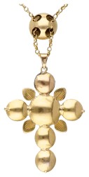 Antiek 14K geelgouden 'croix capucine' aan geelgouden collier met schuifje.