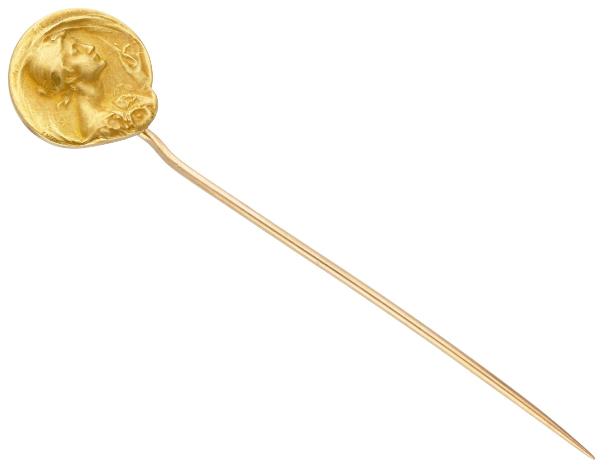 18 kt. Geelgouden art nouveau reversspeld getiteld 'The Night' door Frederic de Vernon.