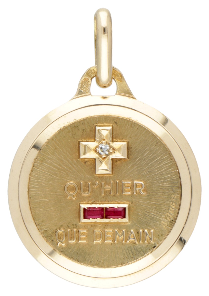 Vintage 18 kt. geelgouden "plus qu'hier, moins que demain" hanger door A. Augis.