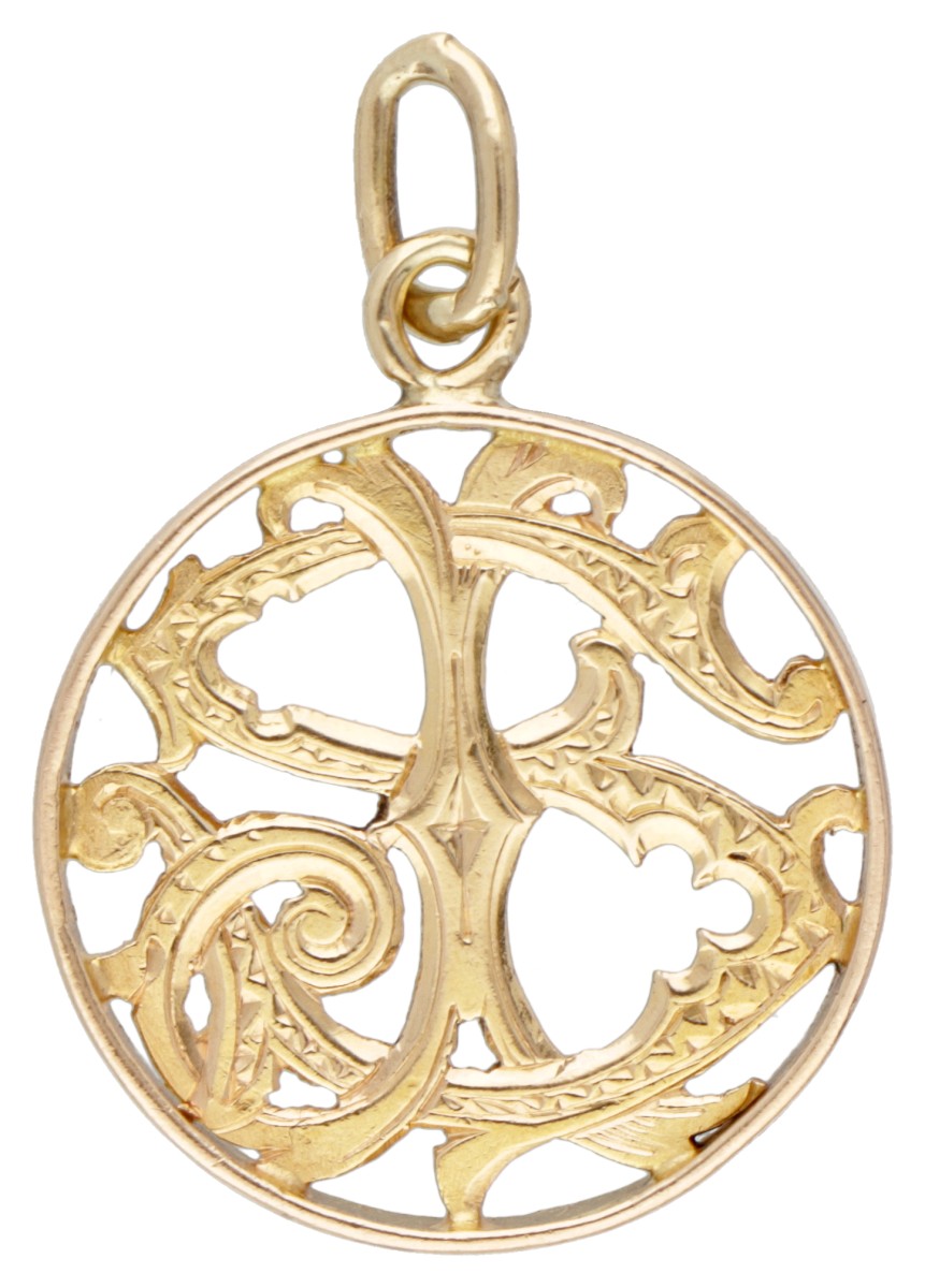 14 kt. Geelgouden art nouveau monogram hanger.