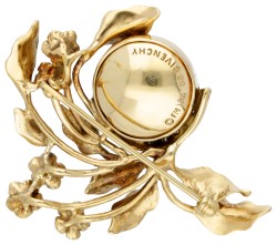Givenchy for Franklin Mint 18 kt. geelgouden vintage broche bezet met ca. 0.10 ct. diamant, robijn en mabe parel.