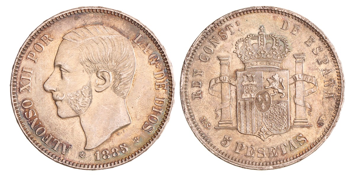 Spain. Alfonso XII. 5 pesetas. 1885 (1886).