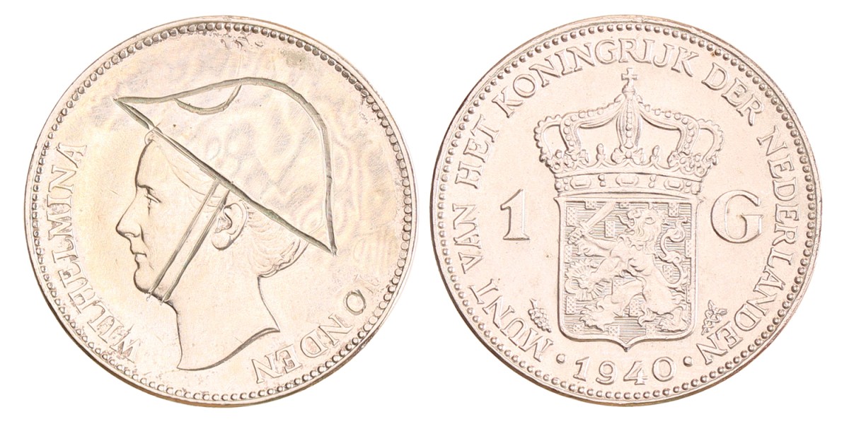 1 Gulden. Wilhelmina in Londen. 1940. Zeer Fraai +.