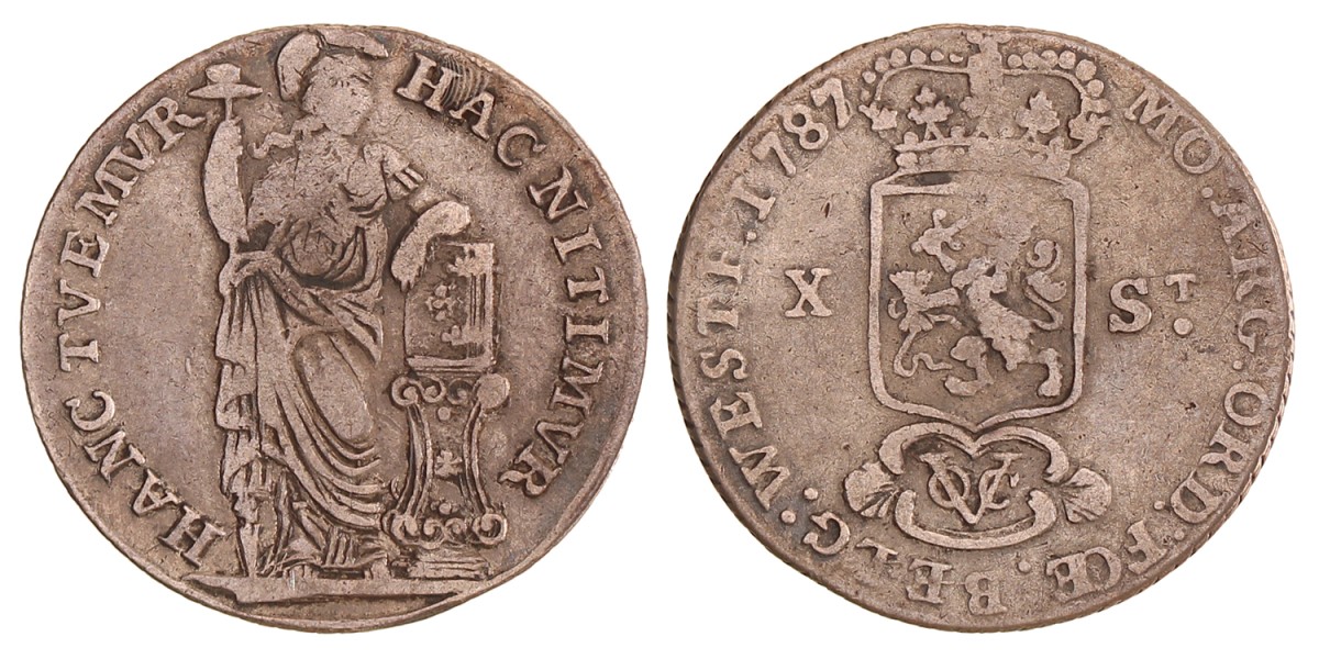 Halve gulden van X stuiver. V.O.C. (West-Friesland). 1787. Zeer Fraai.