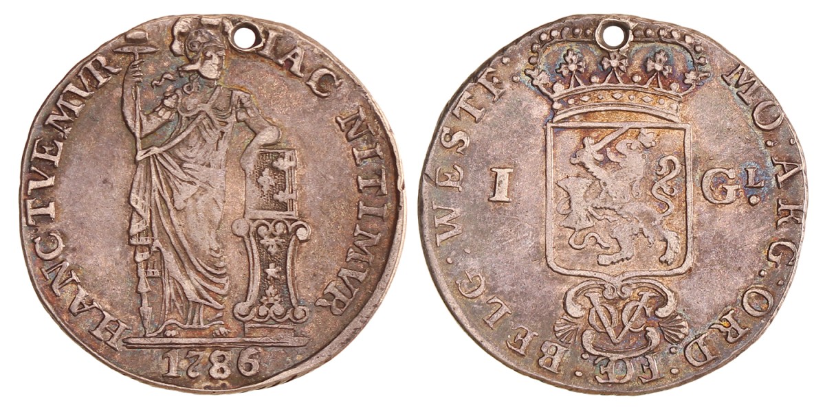 1 gulden. V.O.C. (West-Friesland). 1786/64. Zeer Fraai +.