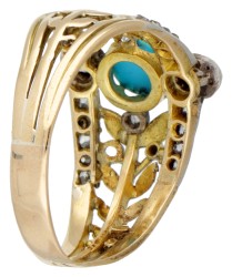 14 kt. Geelgouden vintage ring bezet met ca. 0.60 ct. diamant en blauwe steen.