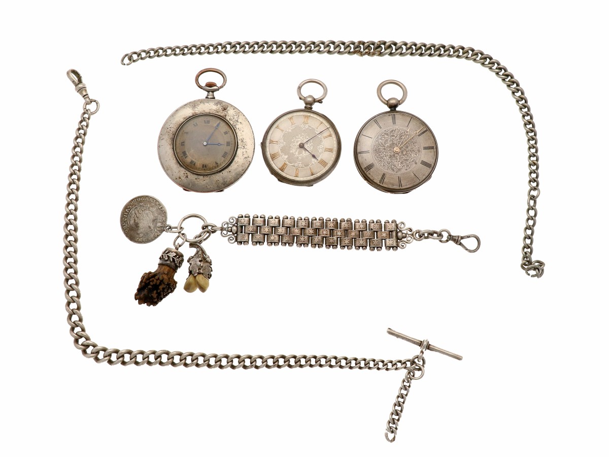 Lot (3) zakhorloges met ketting - Heren zakhorloge.