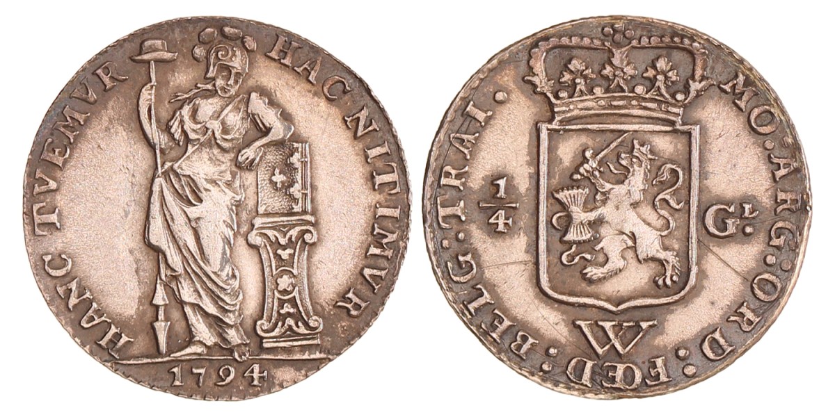 ¼ gulden. W.I.C. Utrecht. 1794. Prachtig.