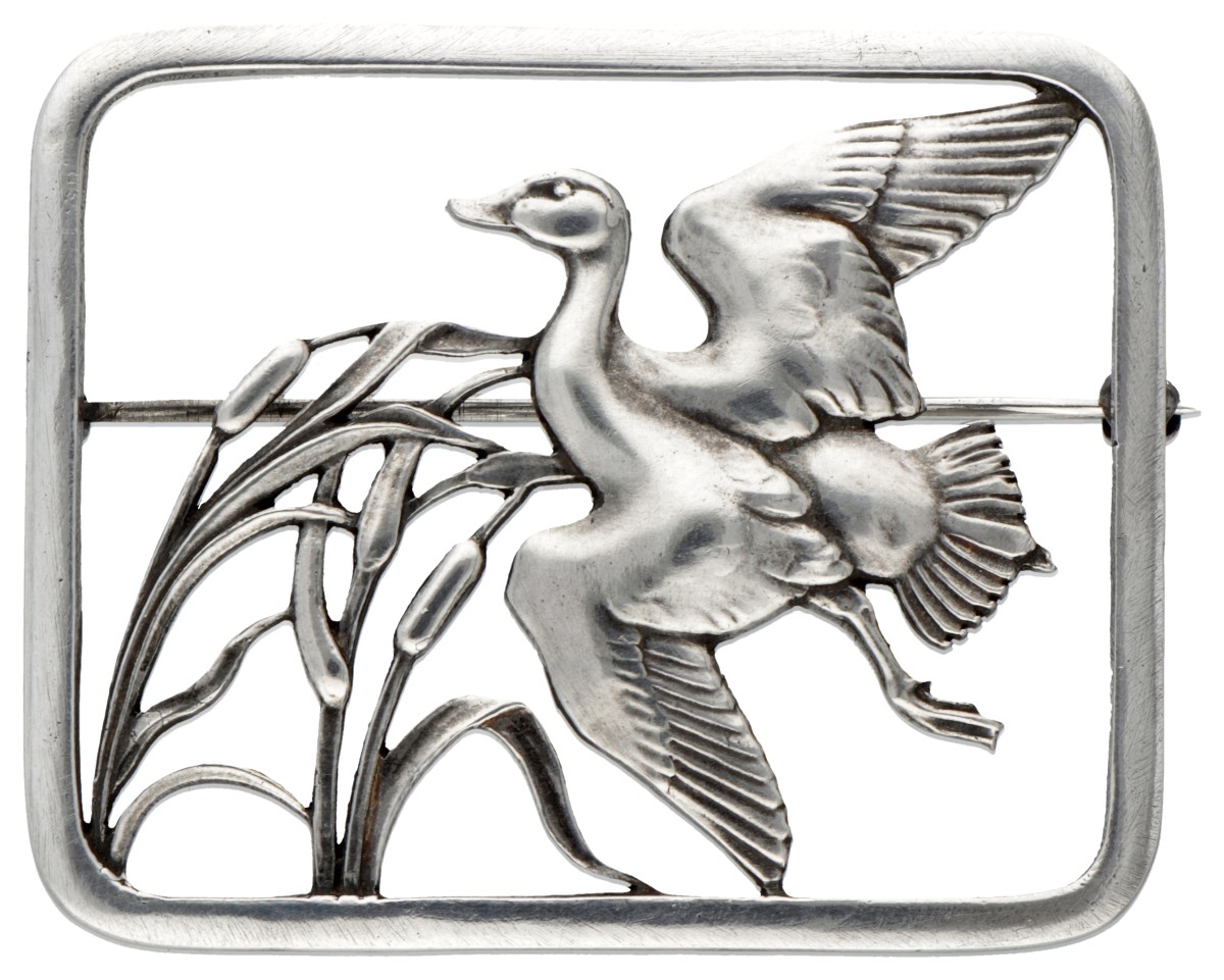 Sterling zilveren vintage no.300 'Flying Duck' broche door Hugo Liisberg voor Georg Jensen.