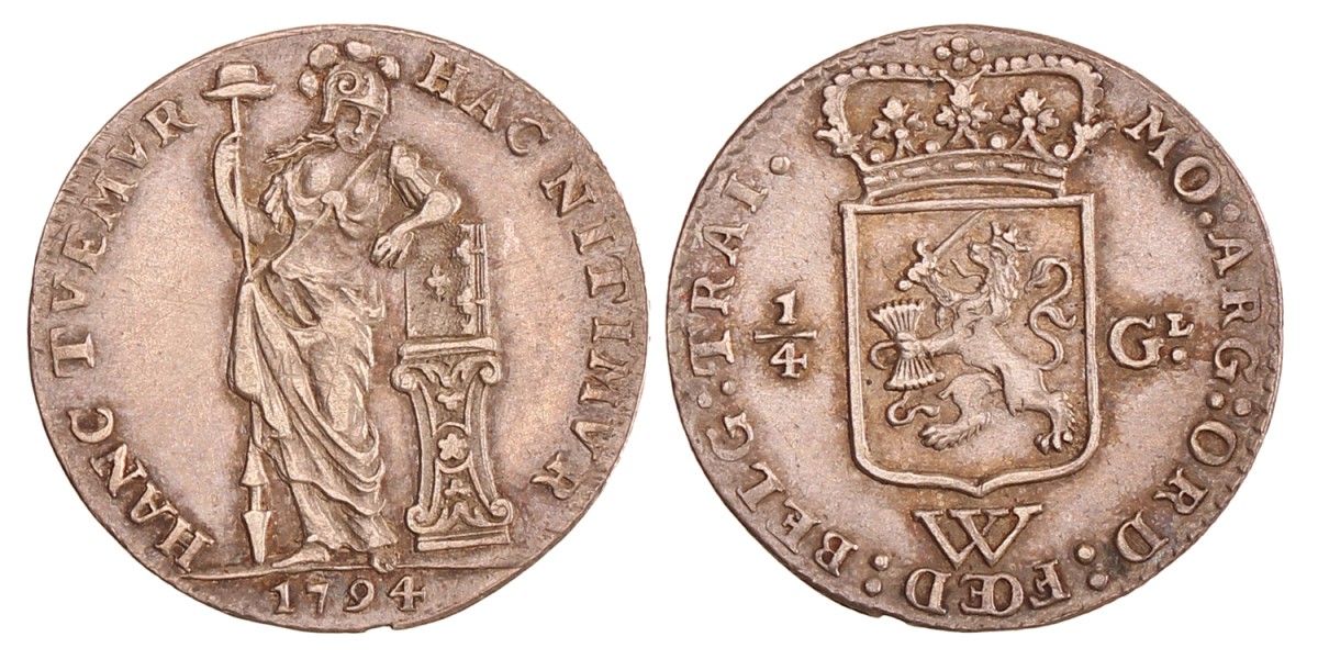 ¼ gulden. W.I.C. Utrecht. 1794. Prachtig +.