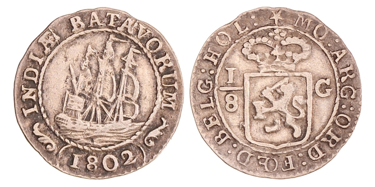 1/8 gulden. Eerste emissie. Nederlands-Indië. 1802. Zeer Fraai.