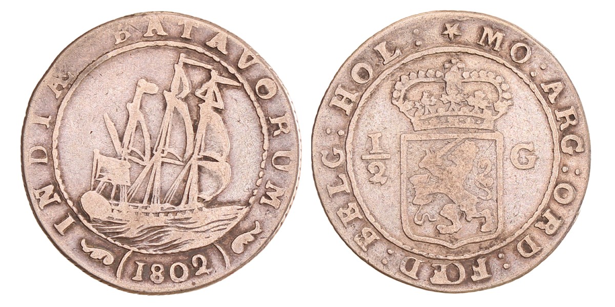 ½ gulden. Nederlands-Indië. 1802. Fraai / Zeer Fraai.
