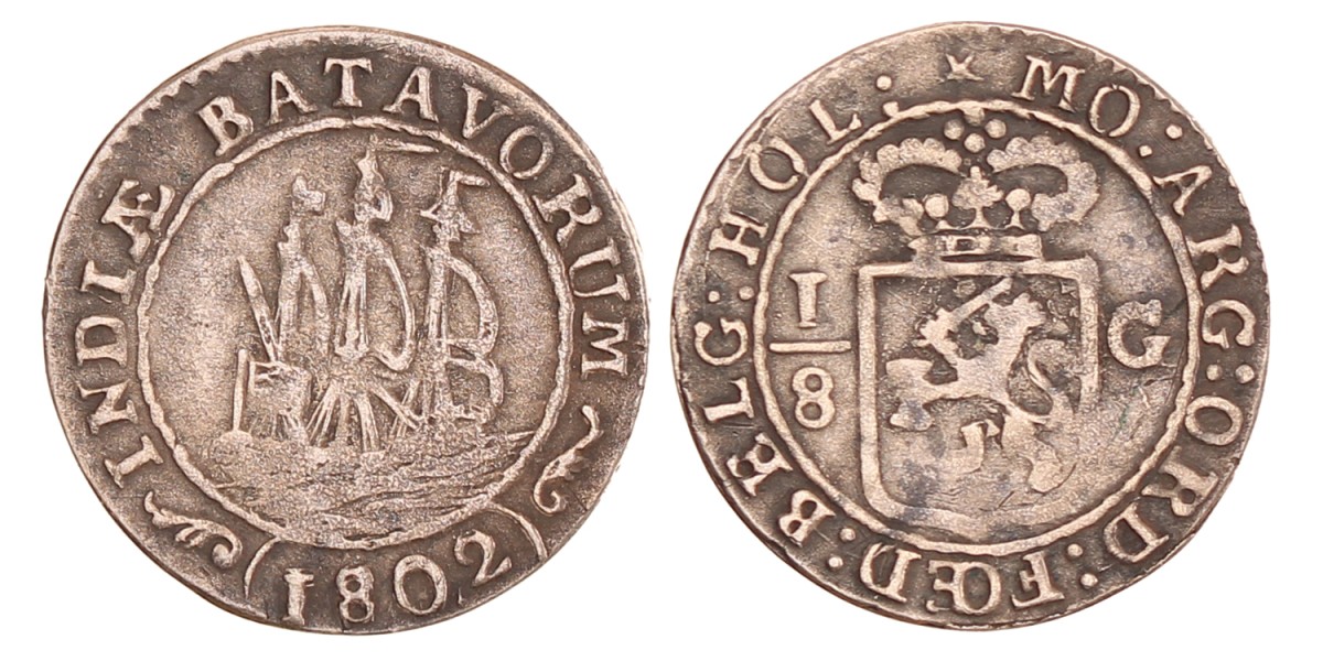 1/8 gulden. Eerste emissie. Nederlands-Indië. 1802. Zeer Fraai.