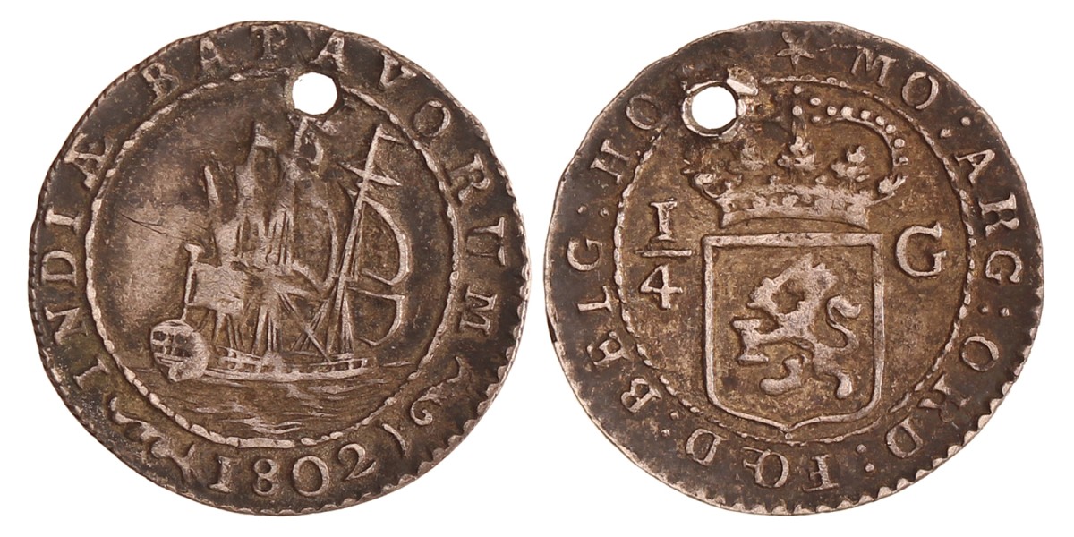 ¼ gulden. Nederlands-Indië. 1802. Zeer Fraai.
