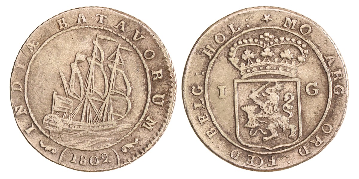 1 gulden. Nederlands-Indië. 1802. Zeer Fraai +.