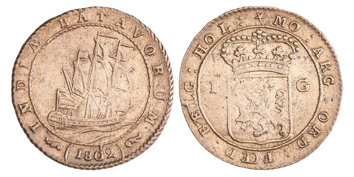1 gulden. Nederlands-Indië. 1802. Zeer Fraai / Prachtig.