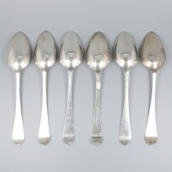 6-delige set dinerlepels zilver.