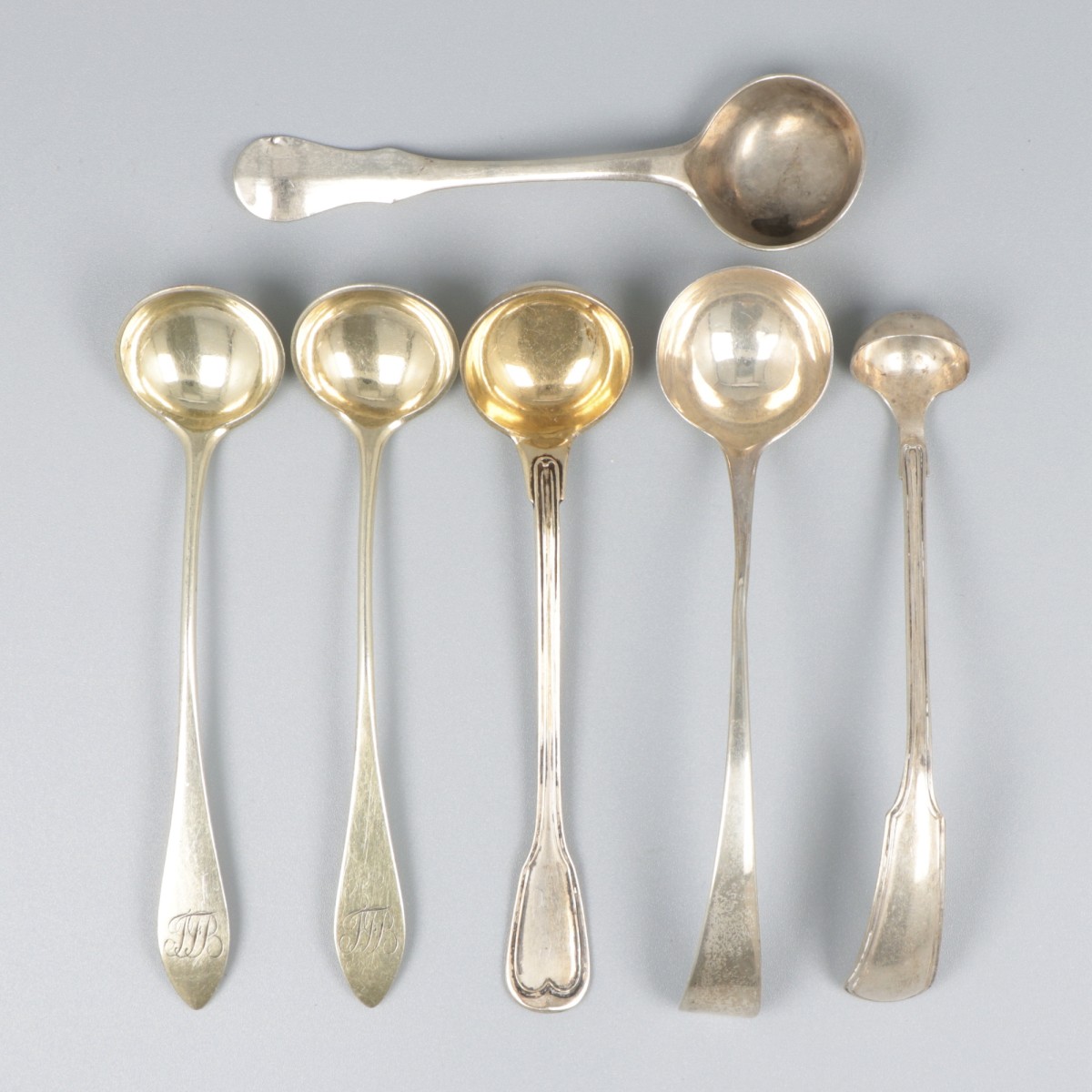 6-delig lot mosterdlepels zilver.