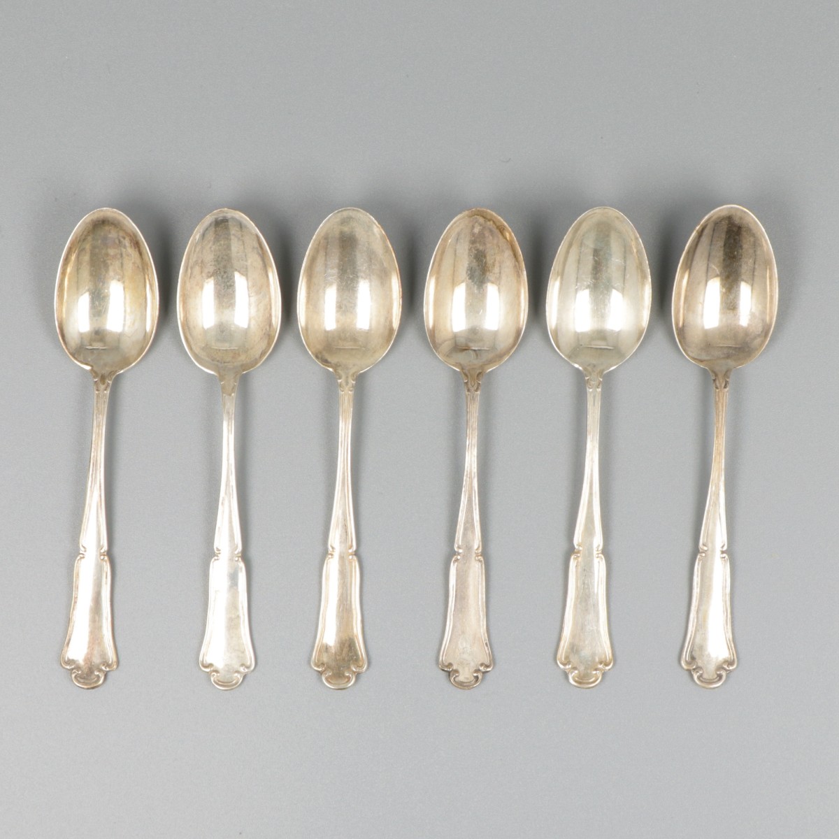 6-delige set koffielepels zilver.