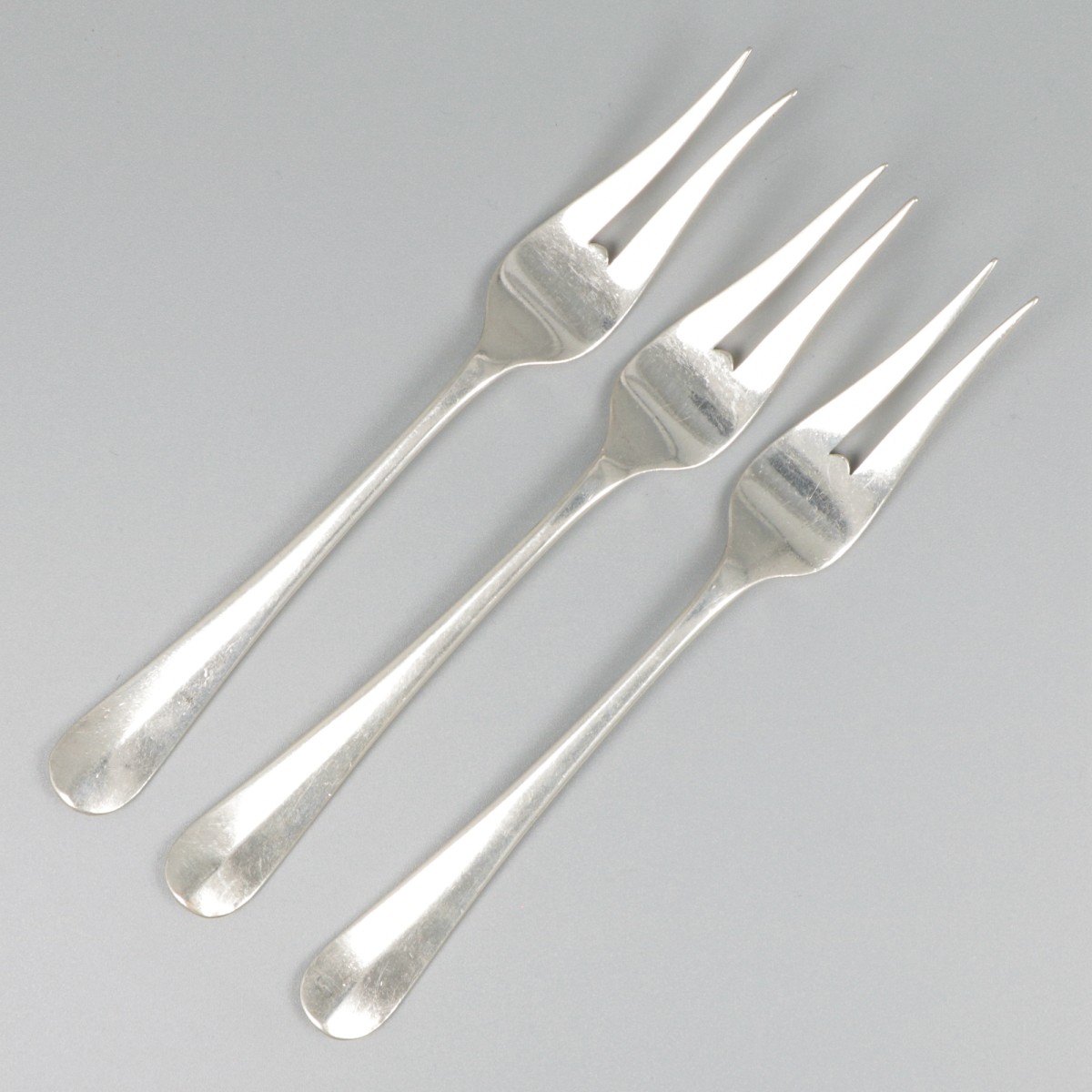 3-delige set vleeswarenvorken zilver.