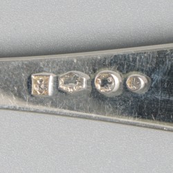 6-delige set dinerlepels zilver.