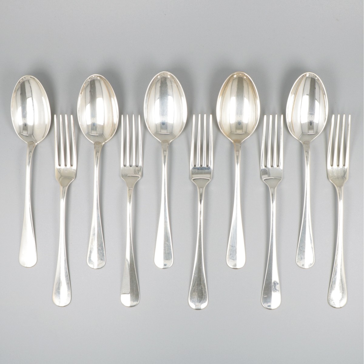 10-delige set dinerlepels & vorken zilver.