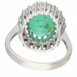 Witgouden cocktail rozetring, met ca. 0.90 ct. diamant en natuurlijke smaragd - 18 kt.