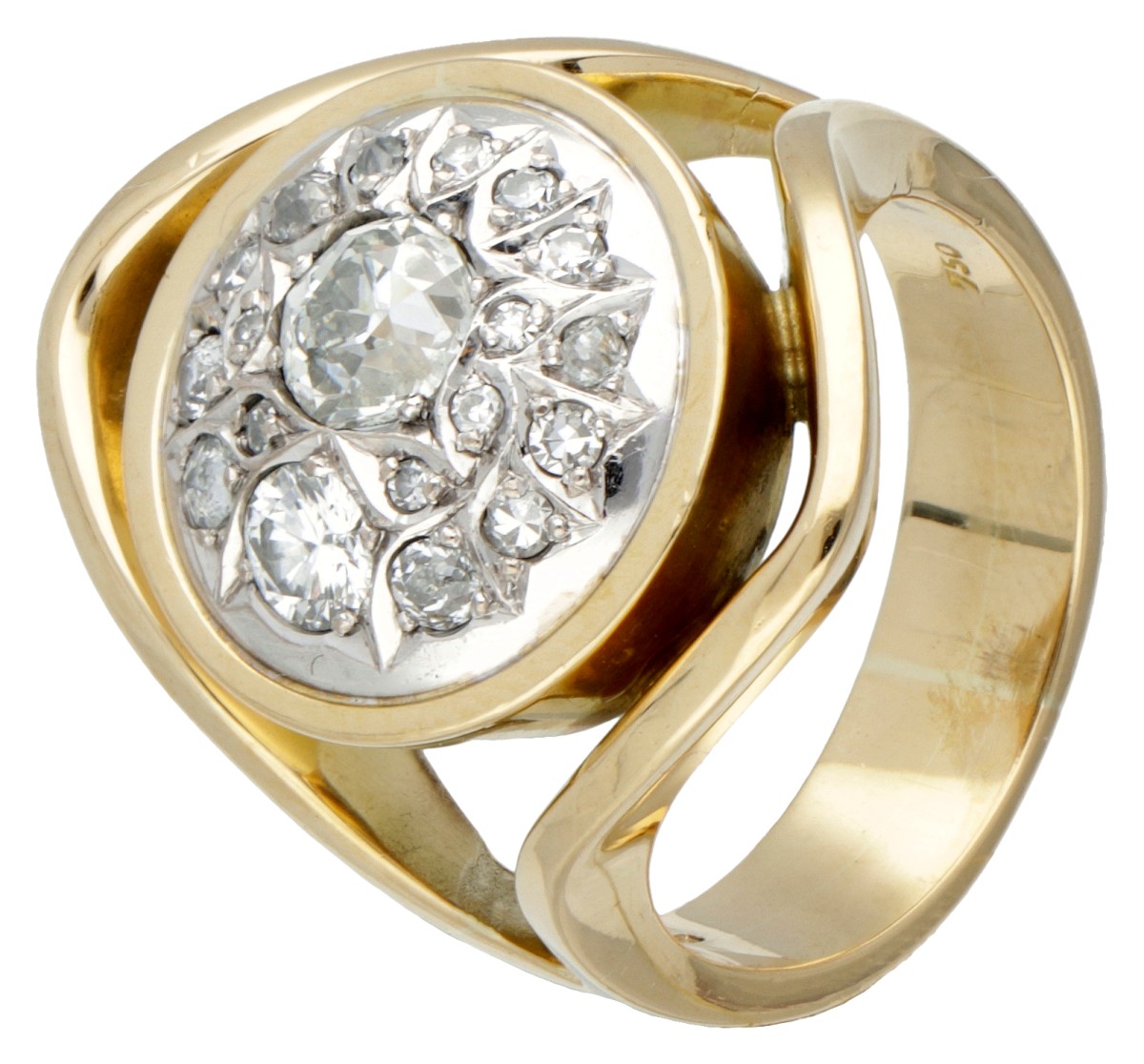 18 kt. Geelgouden vintage ring bezet met ca. 0.86 ct. diamant.