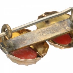 Rosegouden broche, met bloedkoraal - BWG 10 kt.