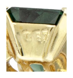 14 kt. Geelgouden cocktail oorbellen bezet met ca. 13.28 ct. synthetische groene spinel.