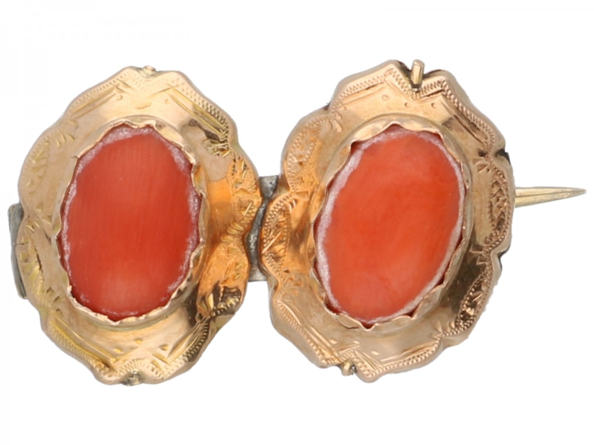 Rosegouden broche, met bloedkoraal - BWG 10 kt.