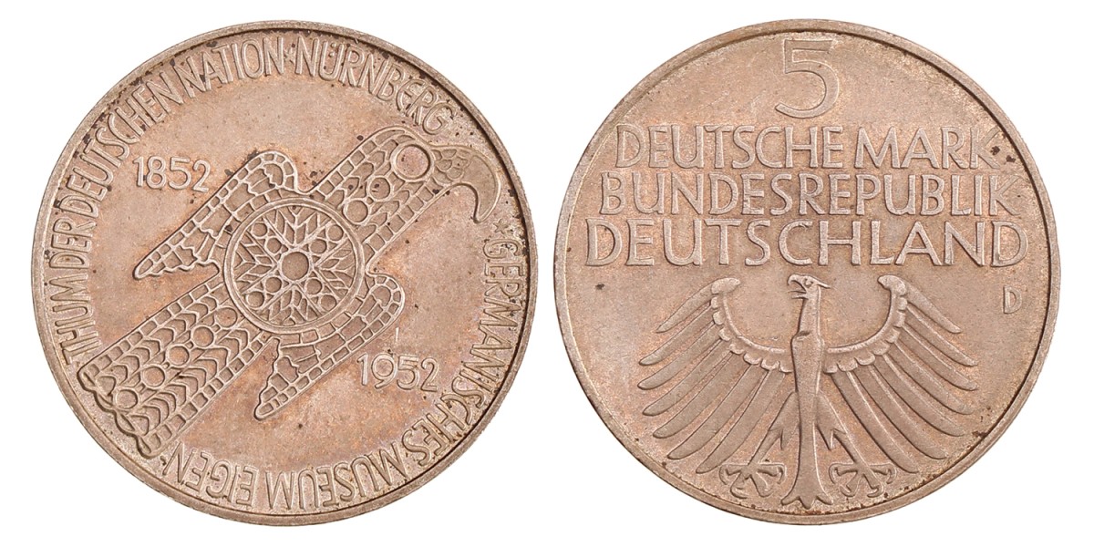 Germany. BRD. 5 Mark - Germanic Museum. 1952 D.