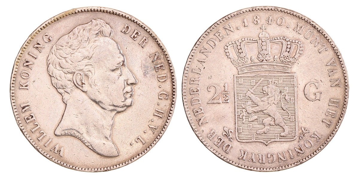 2½ gulden. Willem I. 1840. Zeer Fraai.