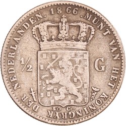 ½ gulden. Willem III. 1866/18__. Zeer Fraai -.