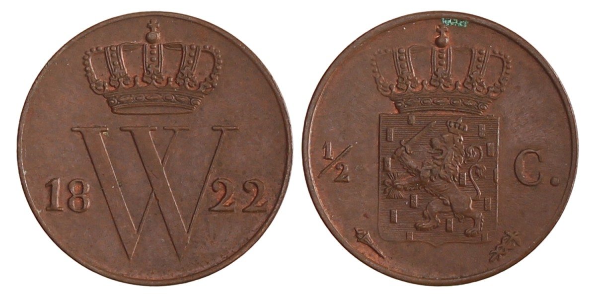 ½ cent. Willem I. 1822 U. UNC -.