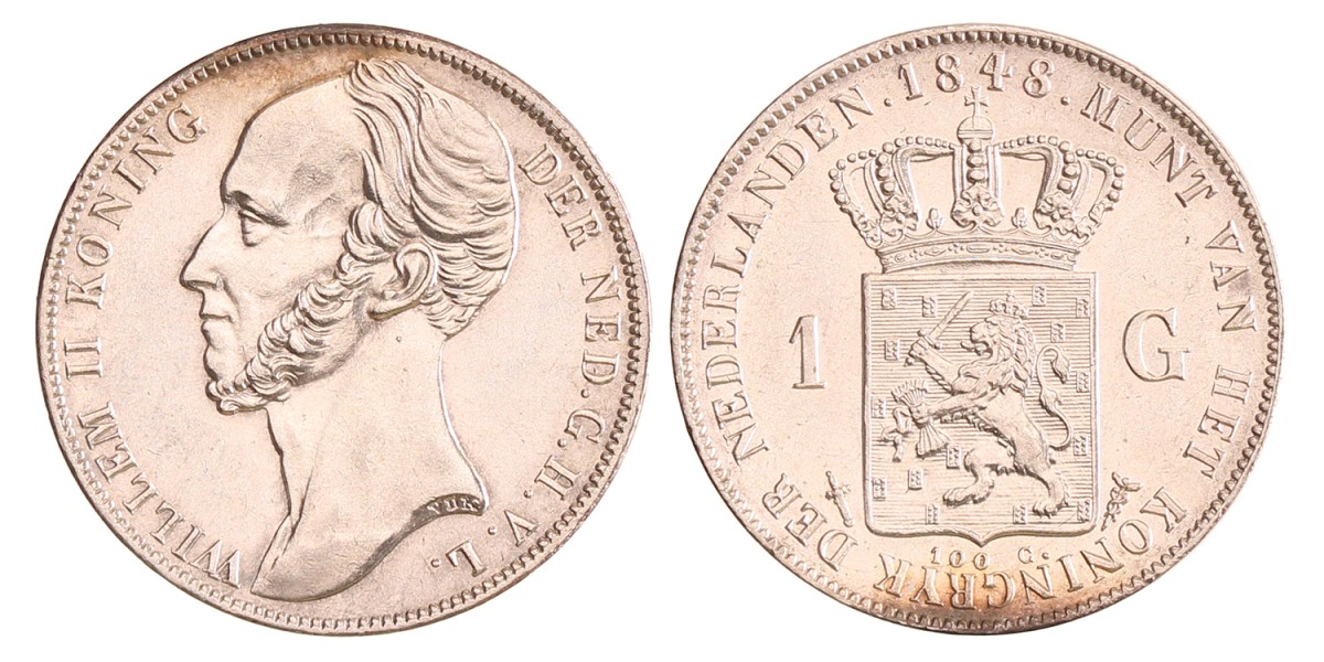 1 gulden. Willem II. 1848. UNC Details.