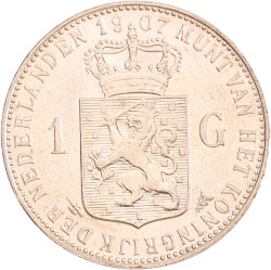 1 gulden. Wilhelmina. 1907. AU 58.