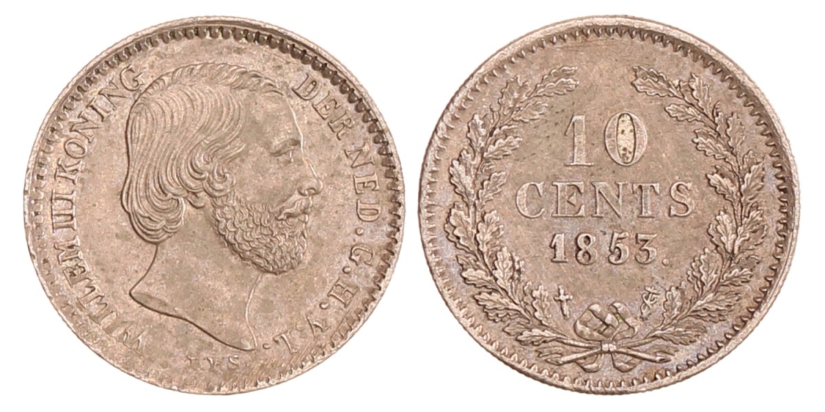 10 cent. Willem III. 1853. Prachtig / UNC.