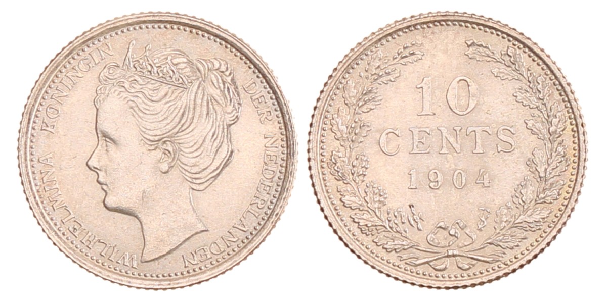 10 cent. Wilhelmina. 1904. UNC details.