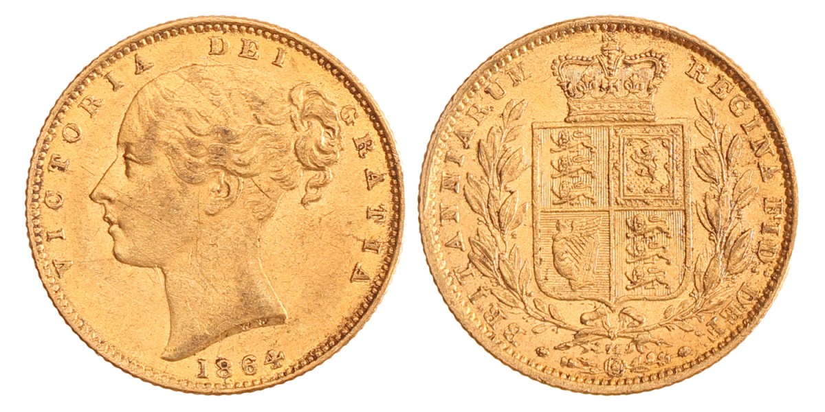Great Britain. Victoria. Sovereign. 1864 - Die nr. 74.
