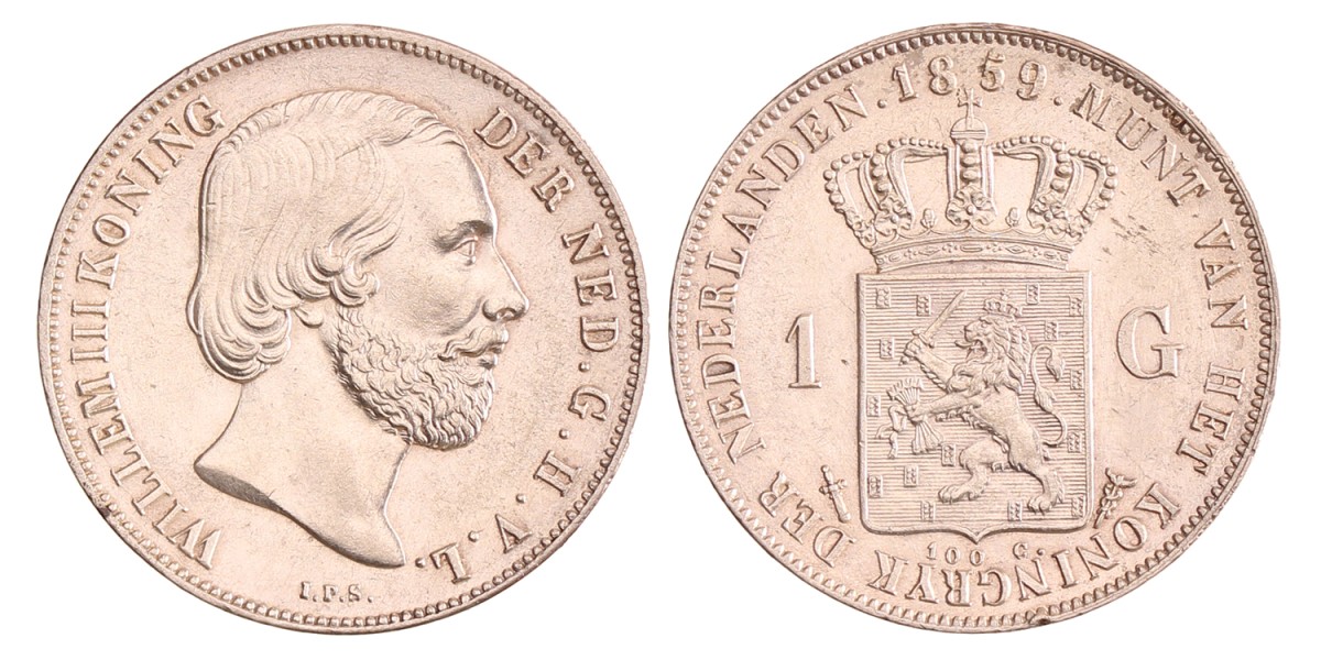 1 gulden. Willem III. 1859. UNC.