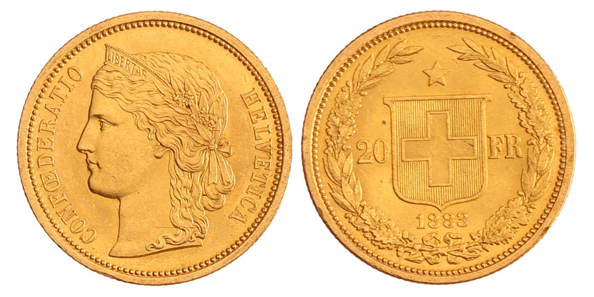Switzerland. 20 Francs. 1883.