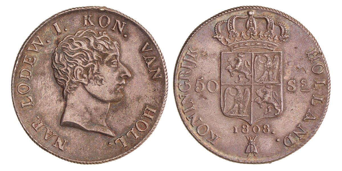 50 Stuiver. Lodewijk Napoleon. 1808. AU details.