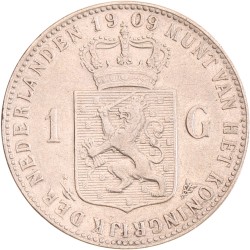 1 gulden. Wilhelmina. 1909. Zeer Fraai -.