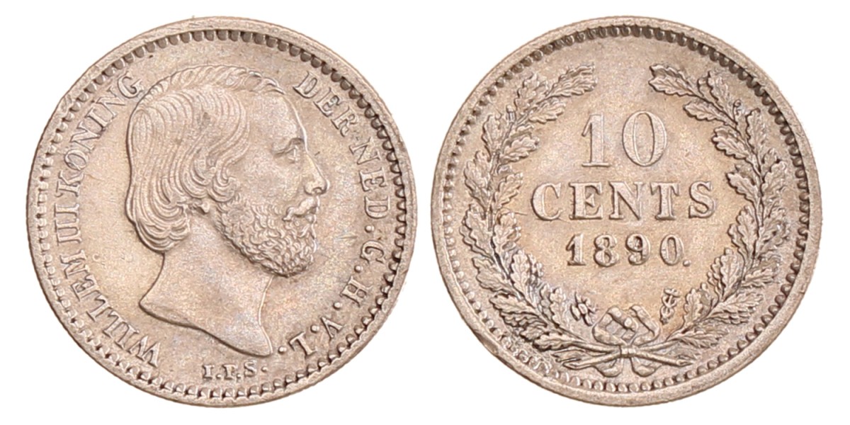 10 cent. Willem III. 1890. Prachtig -.