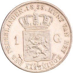 1 gulden. Willem III. 1855. AU details.