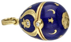 18 kt. Geelgouden Fabergé ei hanger met muzieknoot (gelimiteerde editie 139/300), bezet met diamant en blauwe emaille.