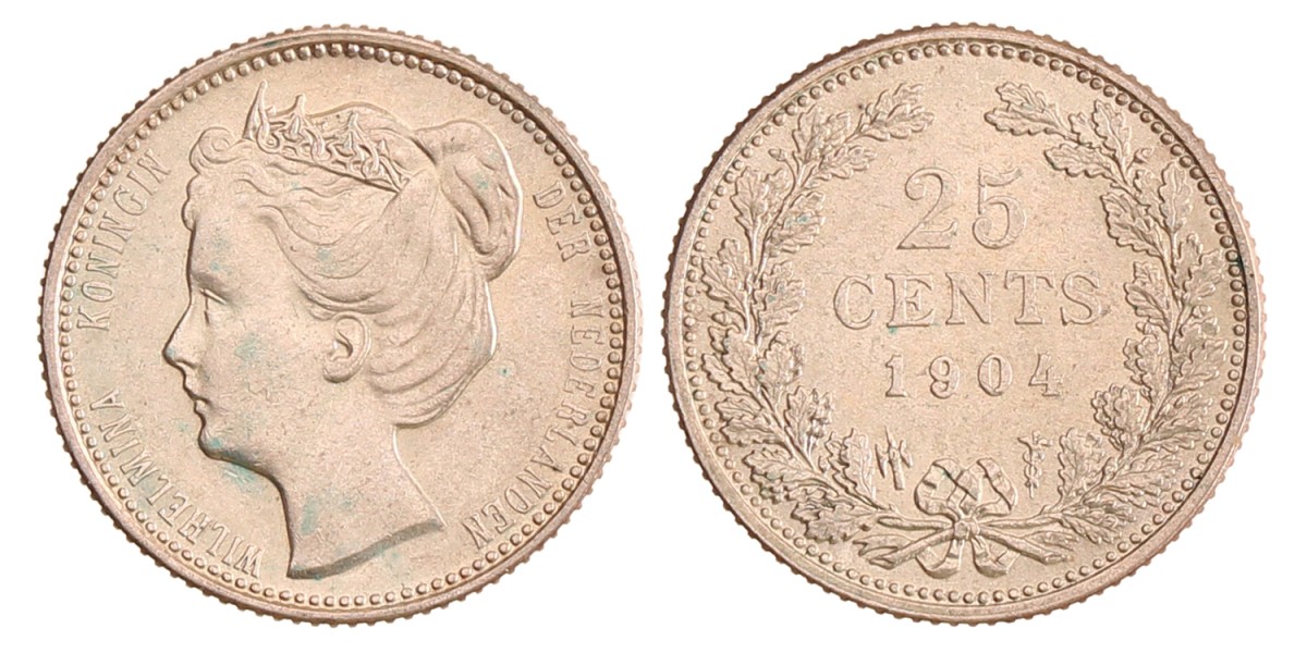 25 cent. Wilhelmina. 1904. Prachtig.