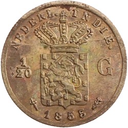 1/20 gulden. Nederlands-Indië. Willem III. 1855. UNC.