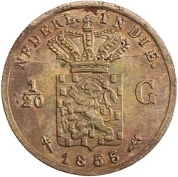 1/20 gulden. Nederlands-Indië. Willem III. 1855. UNC.